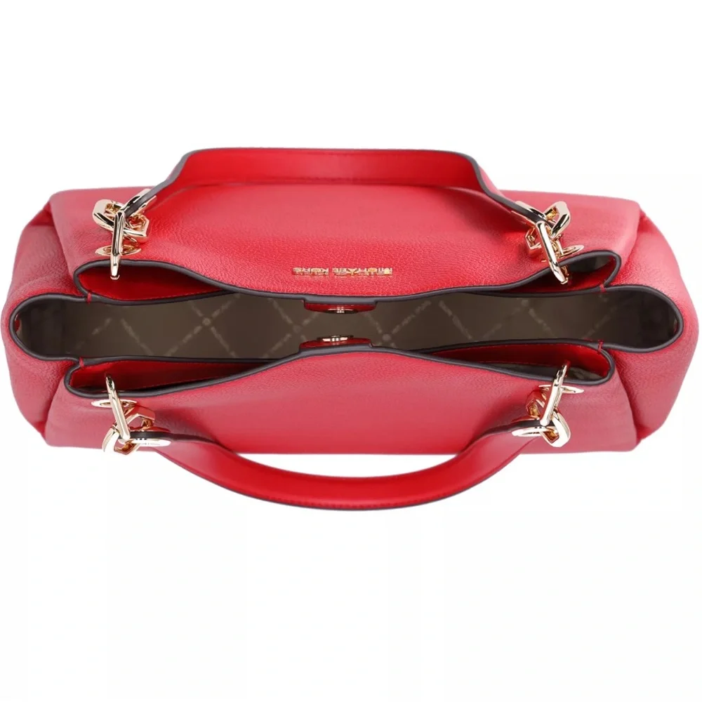 Michael Kors Trisha Large Triple Gusset Compartment Shoulder Tote Bright Red